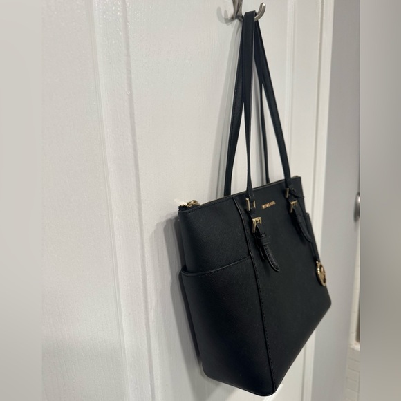 Michael Kors Charlotte Saffiano Leather Black Tote Bag Purse - Picture 3 of 8